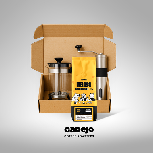 Kit Café Prensa Francesa + Molino Manual Cerámico + Bourbon Rosado Honey 350 gr | GADEJO